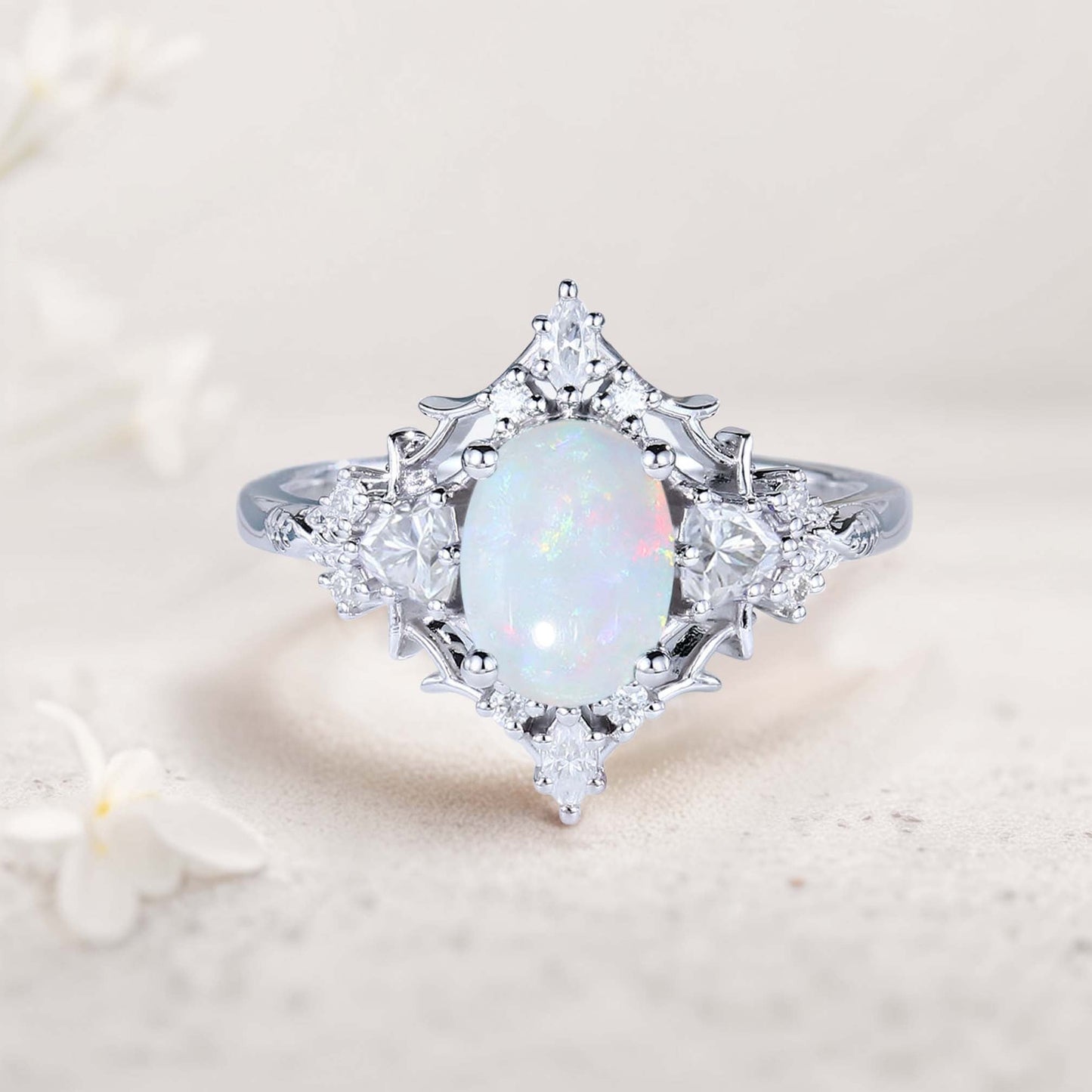 Vintage floral engagement rings Briar Rose Oval Moss Agate and Moissanite Engagement Ring Filigree Ring