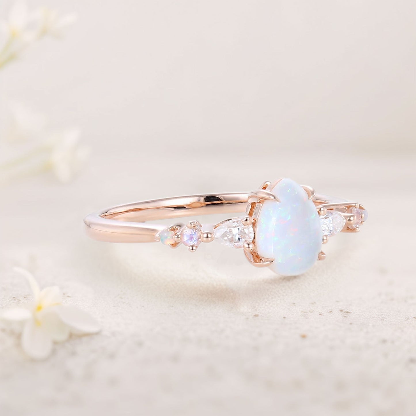 Vintage Pear Opal and Moissanite Engagement Ring