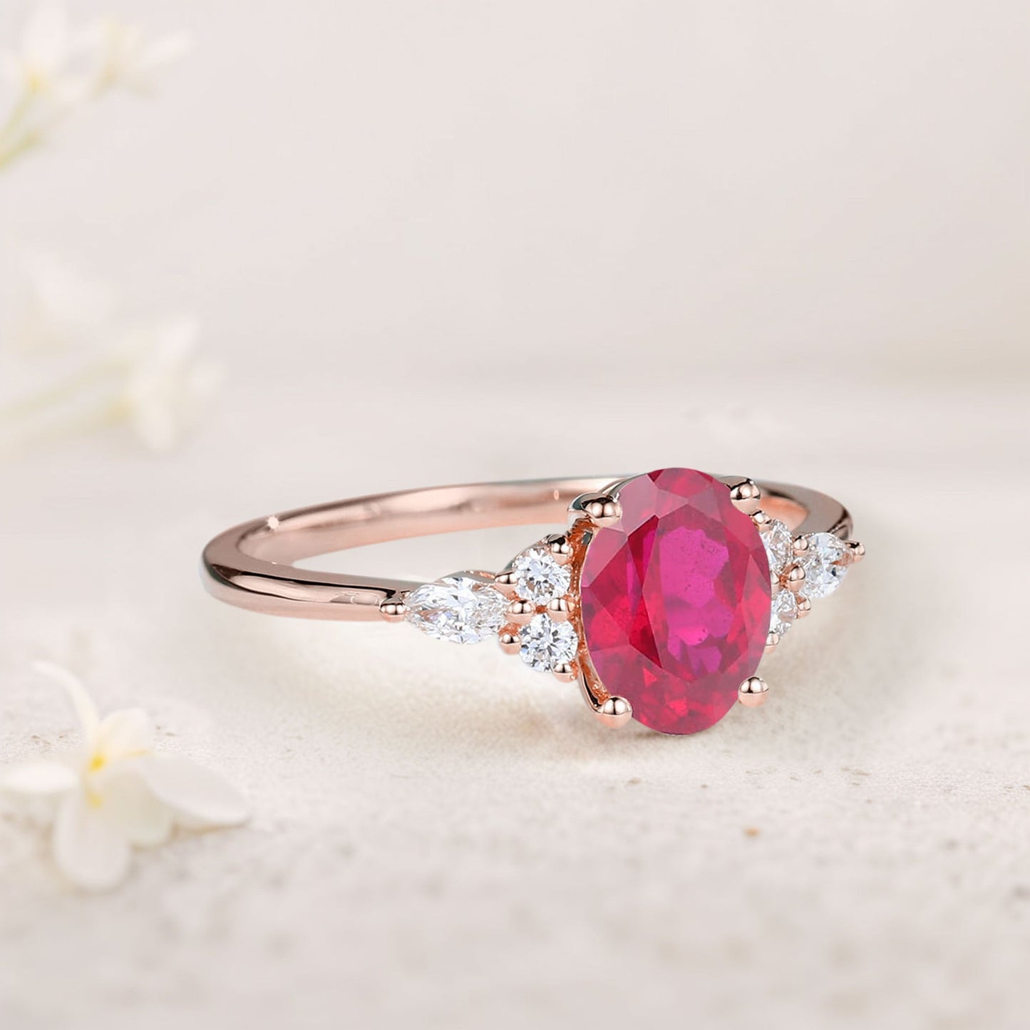 Vintage Oval Ruby Cluster Engagement Ring