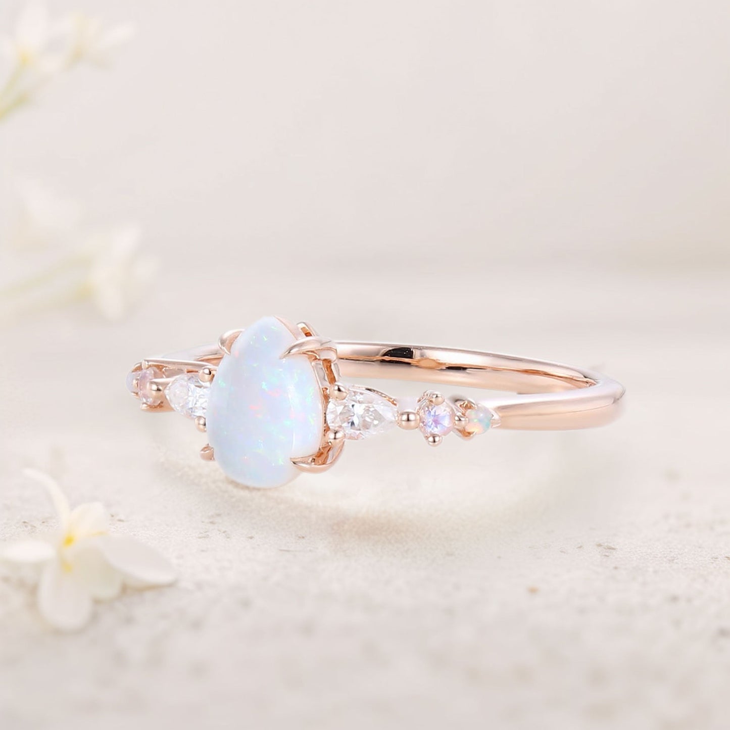 Vintage Pear Opal and Moissanite Engagement Ring