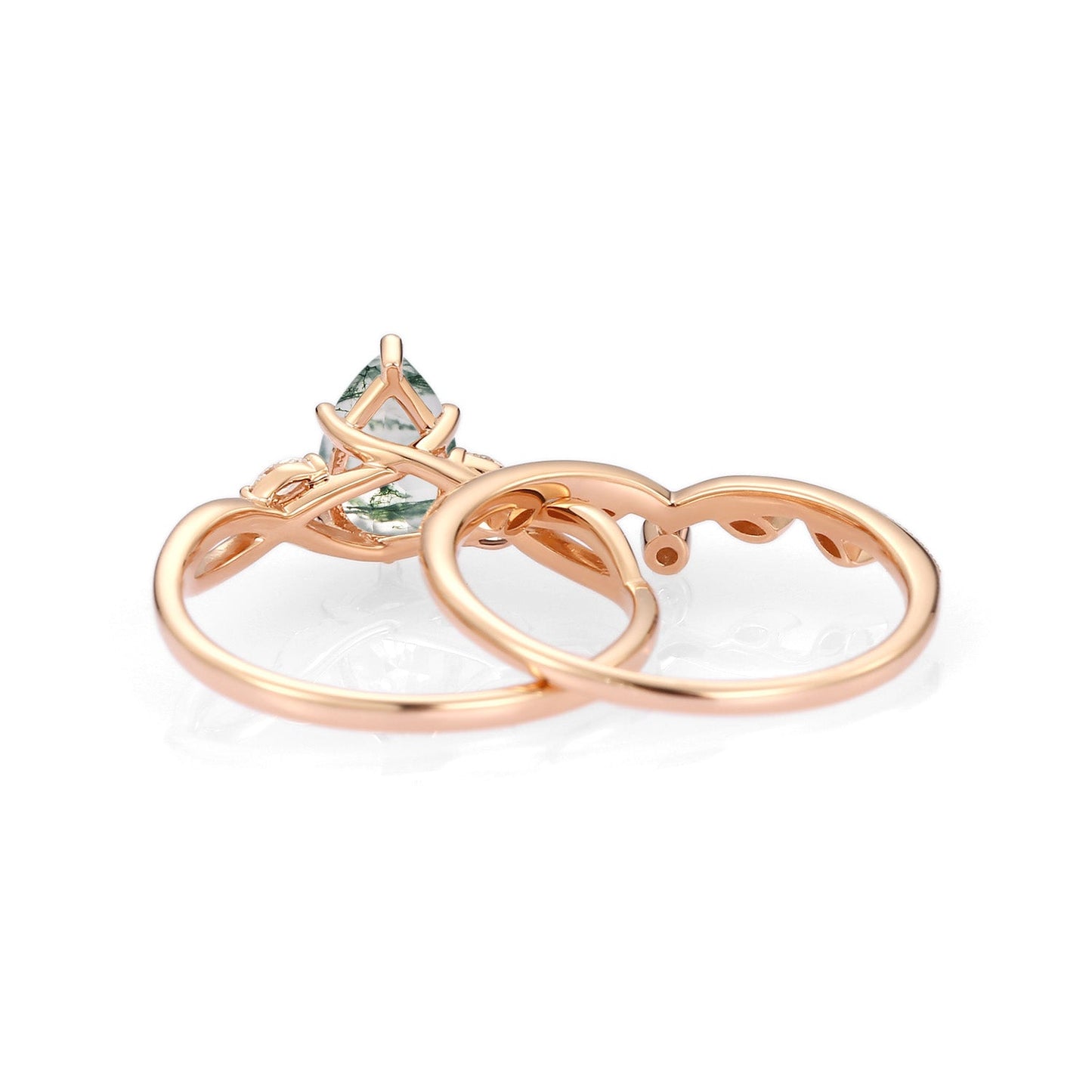 Unique floral engagement rings Pear Moissanite Leafy Twig Bridal Ring Set