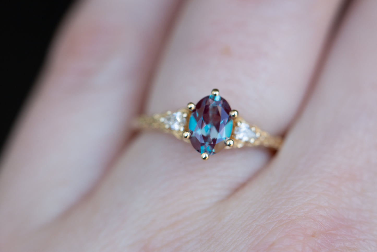 Unique Aspen Oval Lab Alexandrite Ring