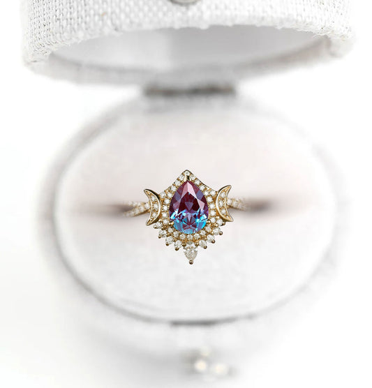 Unique Briar Moon Pear Lab Alexandrite Ring