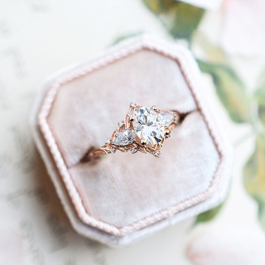 Unique Aurora Moon Oval Moissanite Engagement Ring