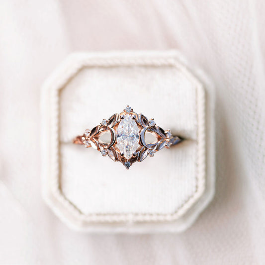 Unique Briar Moon Marquise Moissanite Ring