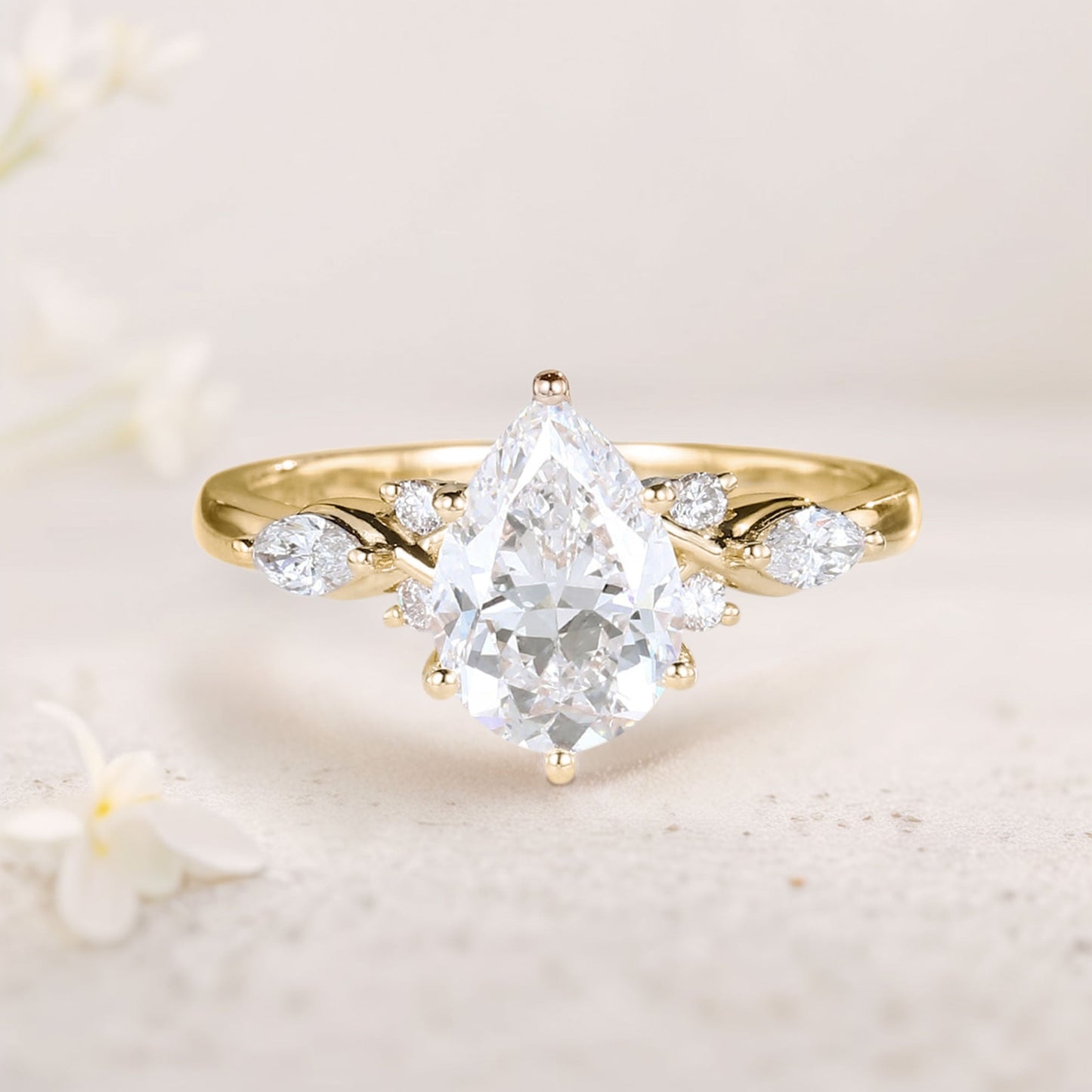 Unique Pear Moissanite Twist Ring Engagement Ring