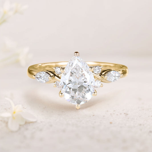 Unique Pear Moissanite Twist Ring Engagement Ring