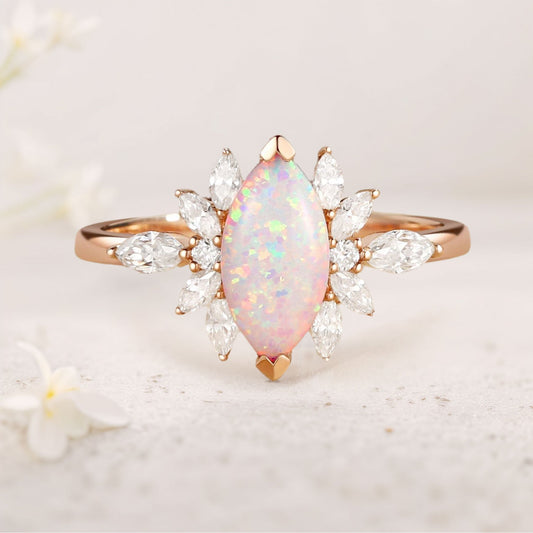 Unique floral engagement rings Marquise Opal Butterfly Fairy Engagement Ring