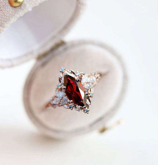 Unique Celeste Rose Starlight Marquise Garnet Anniversary Ring
