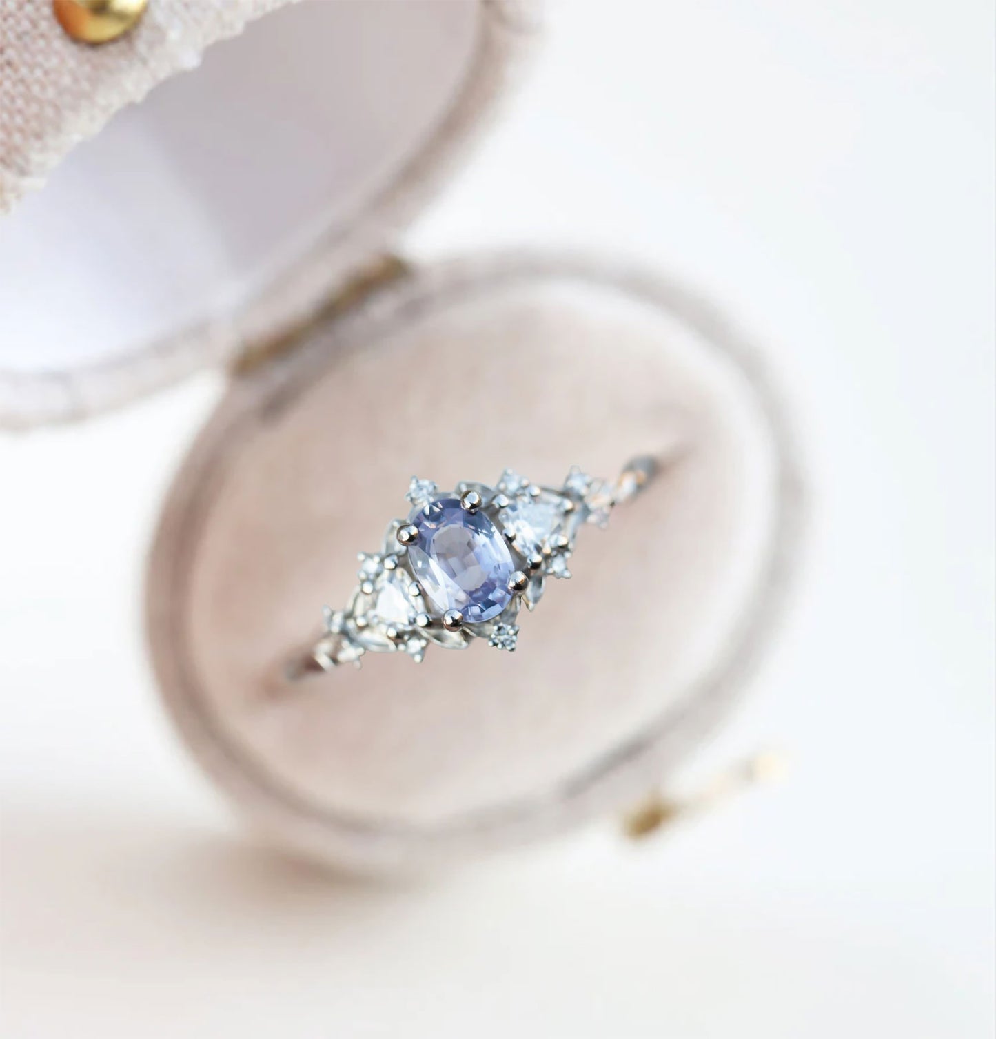 Unique Floral Rose Three Stone Oval Lab Lavender Sapphire Ring