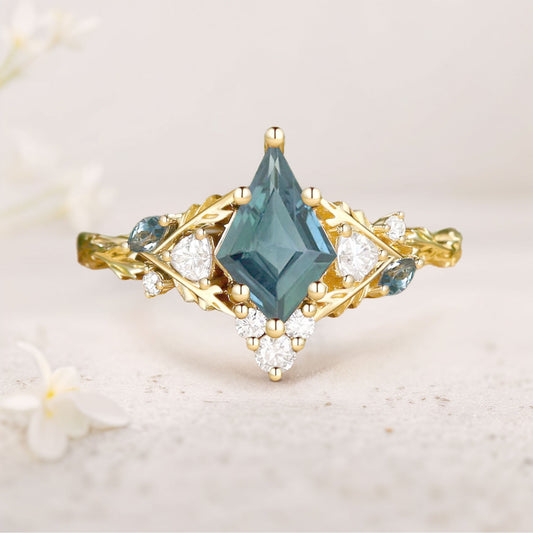 Unique floral engagement rings Kite Green Sapphire Oak Leaf Engagement Ring