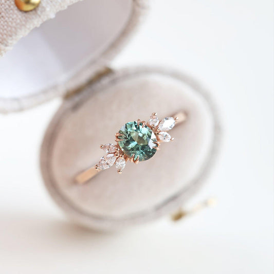 Unique Floral Rose Oval Lab Light Green Sapphire Ring