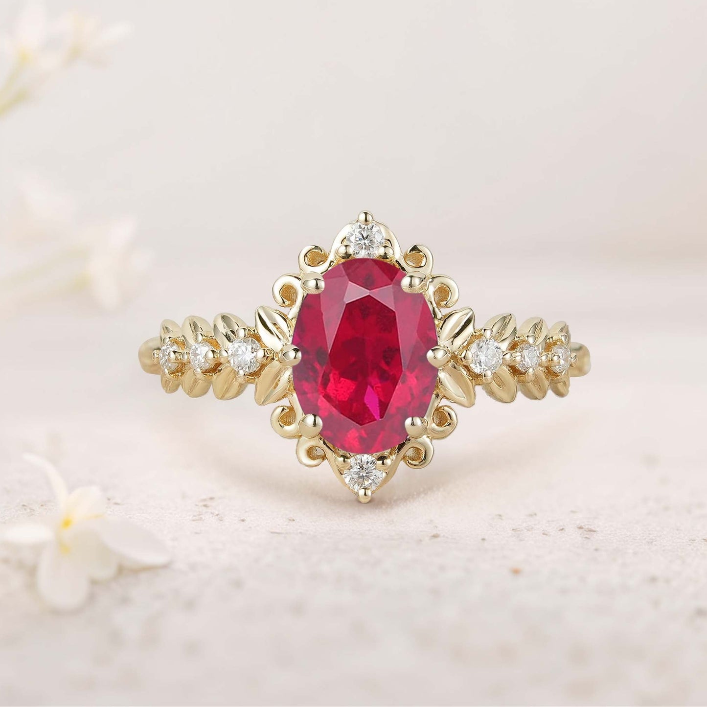 Unique Elegant Royal Oval Amethyst Filigree Leaf Engagement Ring
