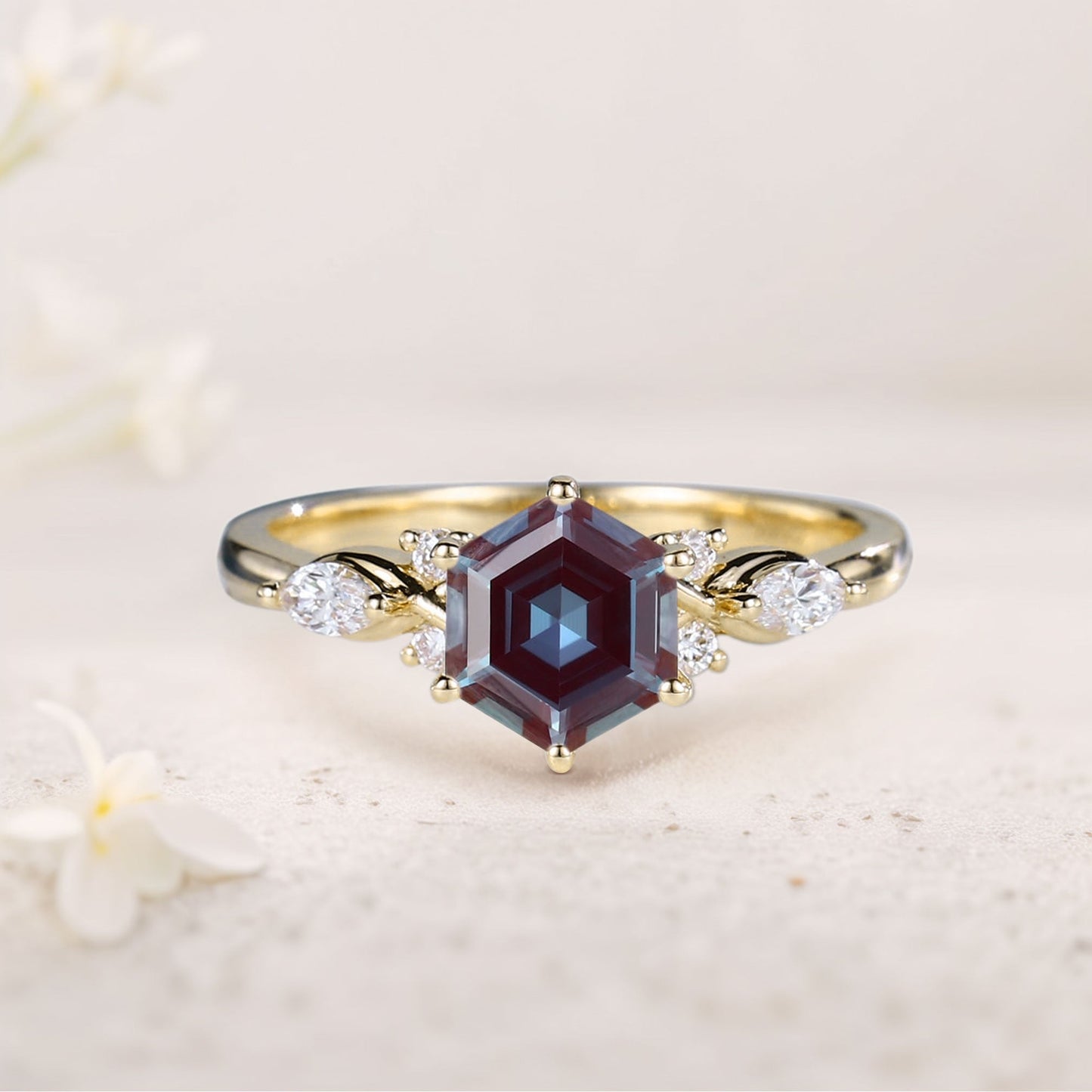 Vintage Hexagon Alexandrite Engagement Ring For Women