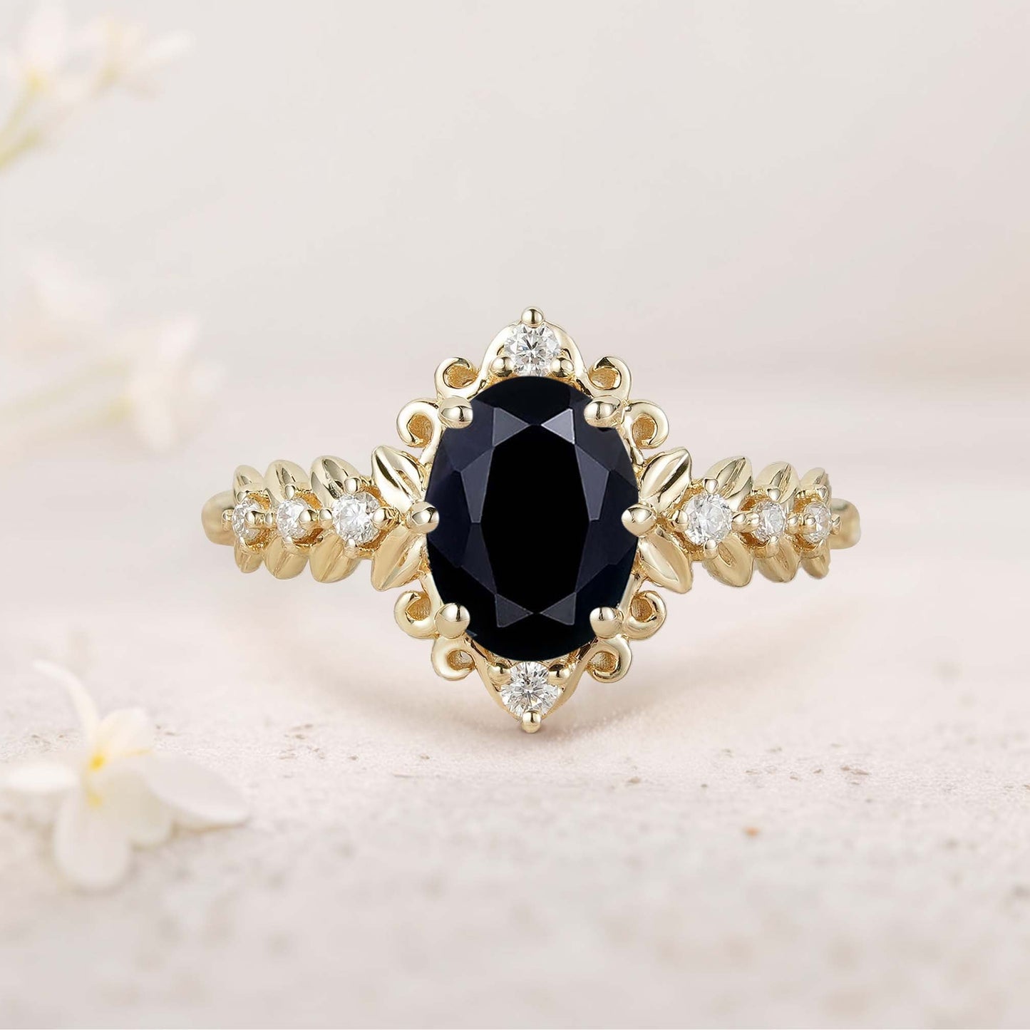 Unique Elegant Royal Oval Amethyst Filigree Leaf Engagement Ring