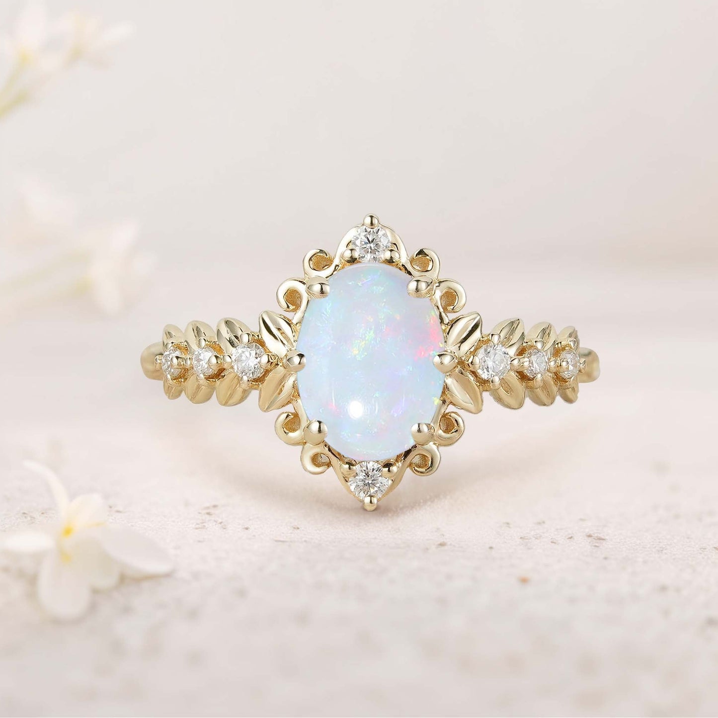 Unique Elegant Royal Oval Amethyst Filigree Leaf Engagement Ring