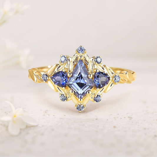 Unique floral engagement rings Kite Sapphire Engagement Ring Leaf Flower Wedding Ring