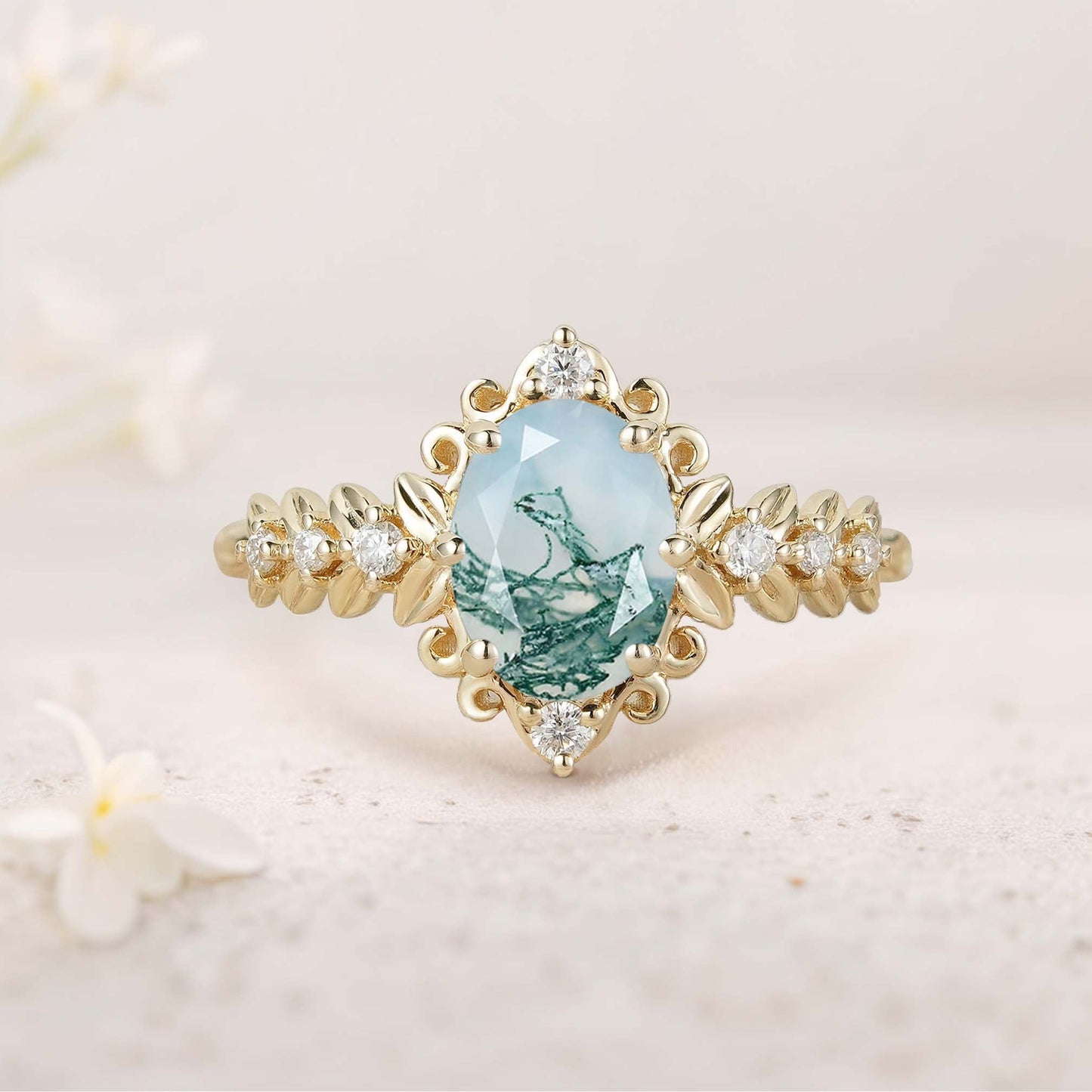 Unique Elegant Royal Oval Amethyst Filigree Leaf Engagement Ring