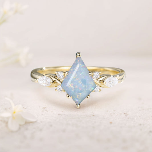 Unique Kite Opal Engagement Ring Art Deco Promise Ring