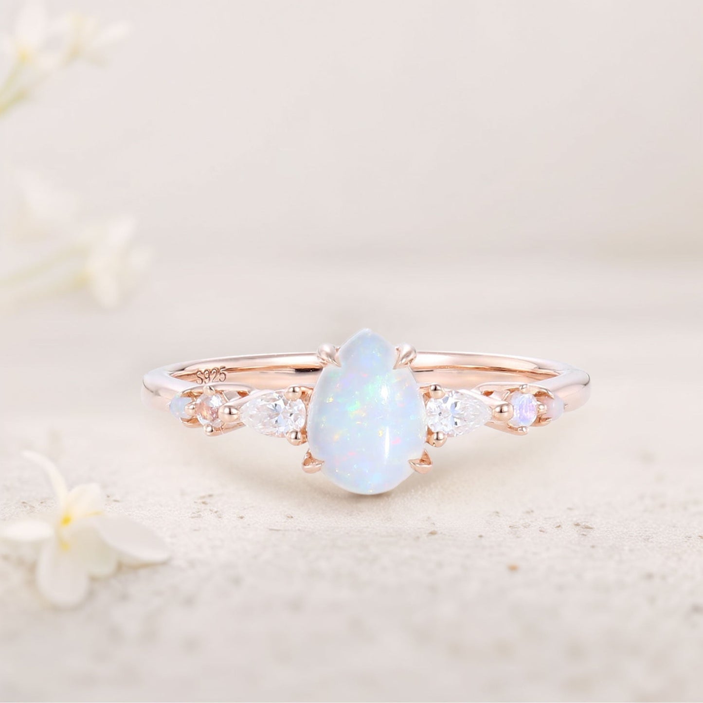 Vintage Pear Opal and Moissanite Engagement Ring