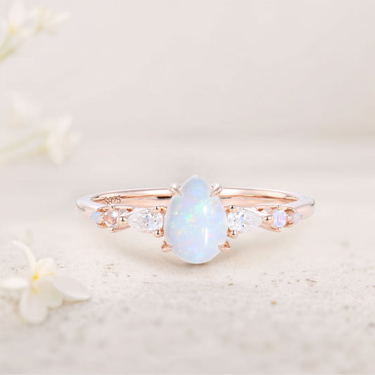 Vintage Pear Opal and Moissanite Engagement Ring