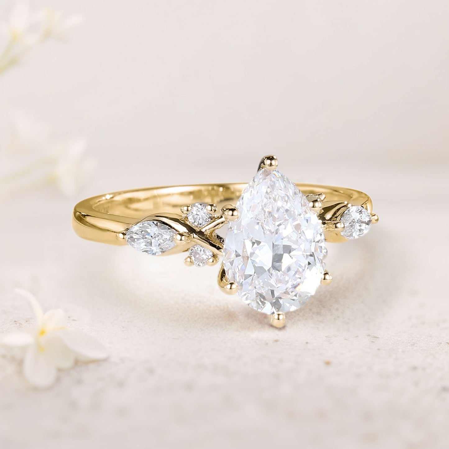Unique Pear Moissanite Twist Ring Engagement Ring