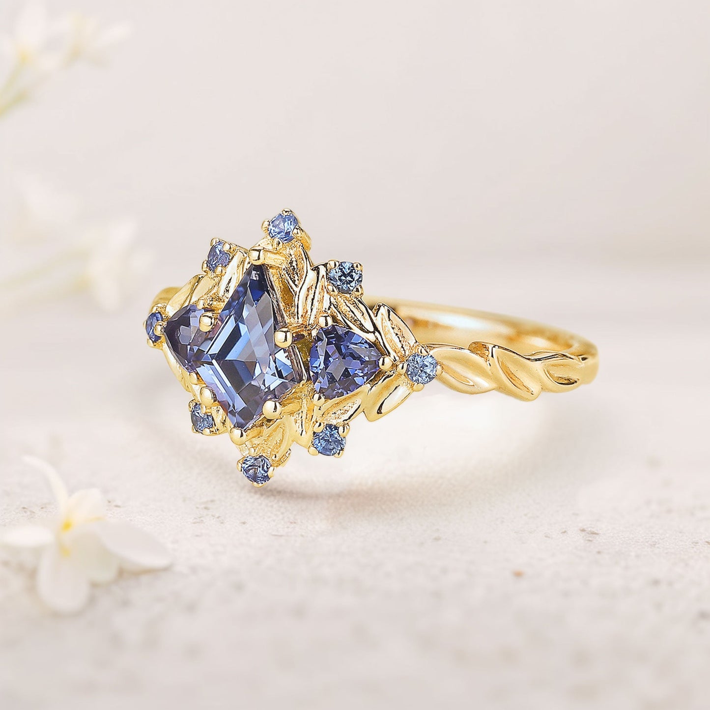 Unique floral engagement rings Kite Sapphire Engagement Ring Leaf Flower Wedding Ring