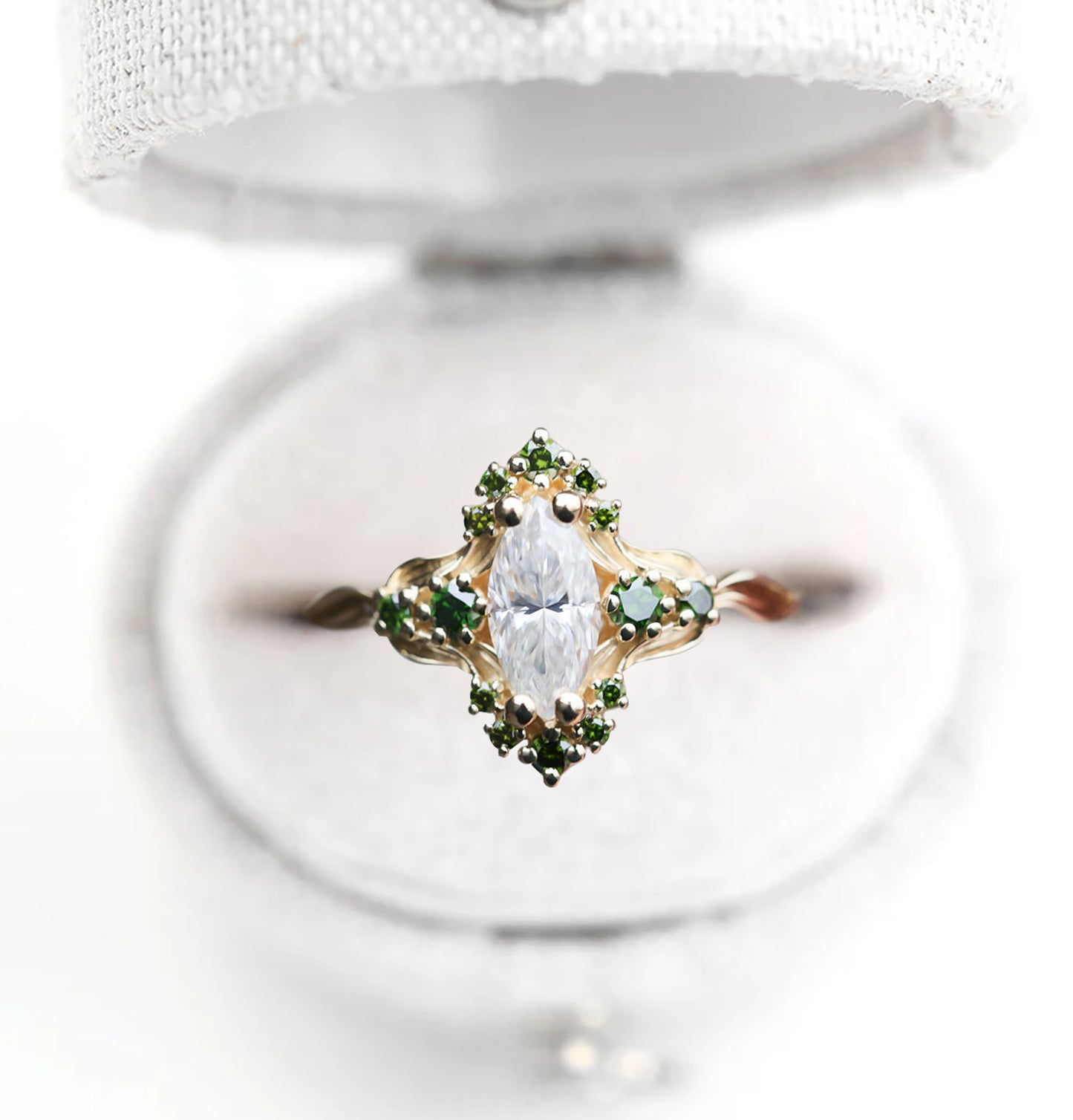 Unique Astraea Half Halo Marquise Moissanite Ring