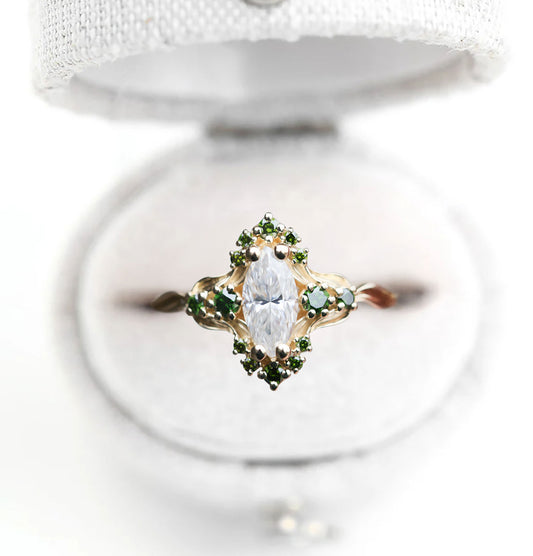 Unique Astraea Half Halo Marquise Moissanite Ring