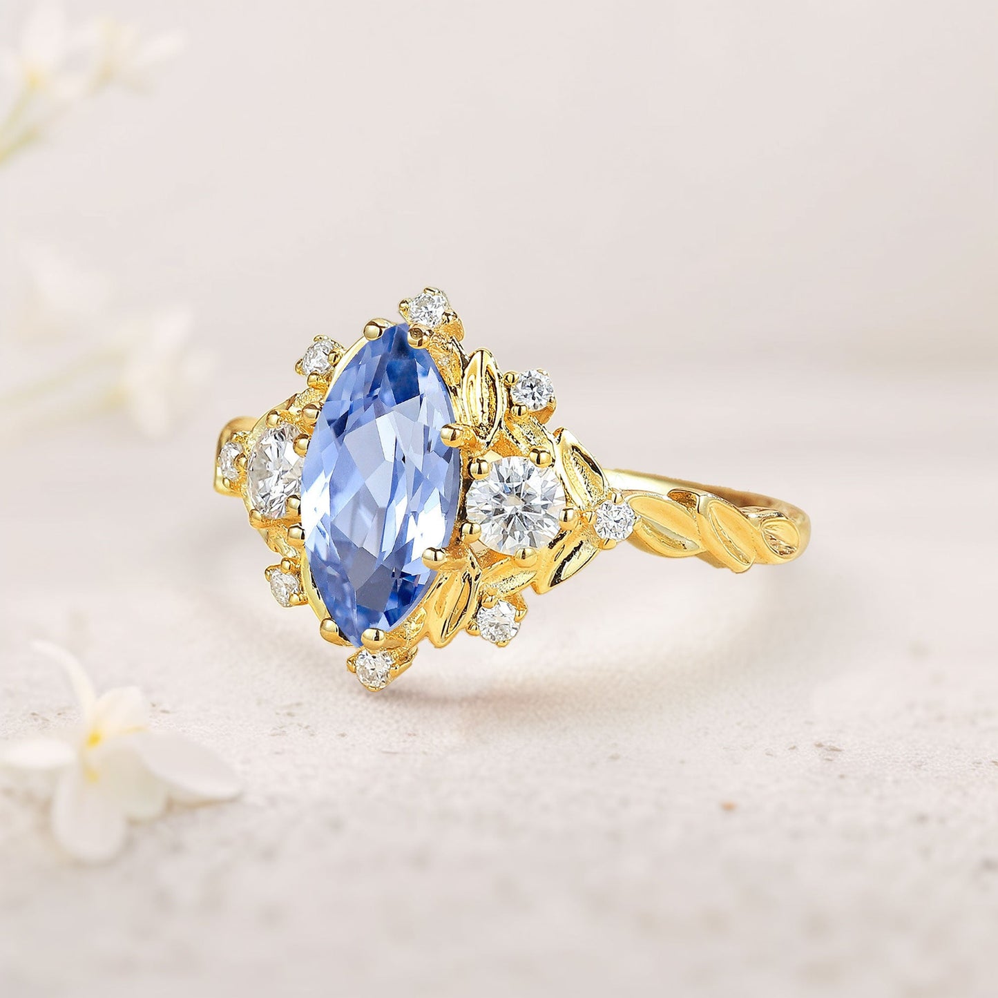 Unique floral engagement rings Marquise Cornflower Sapphire Engagement Ring Moissanite Cluster Promise Ring