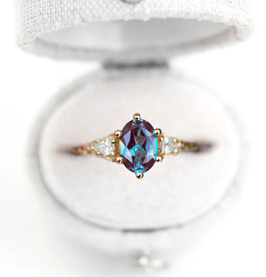 Unique Aspen Oval Lab Alexandrite Ring