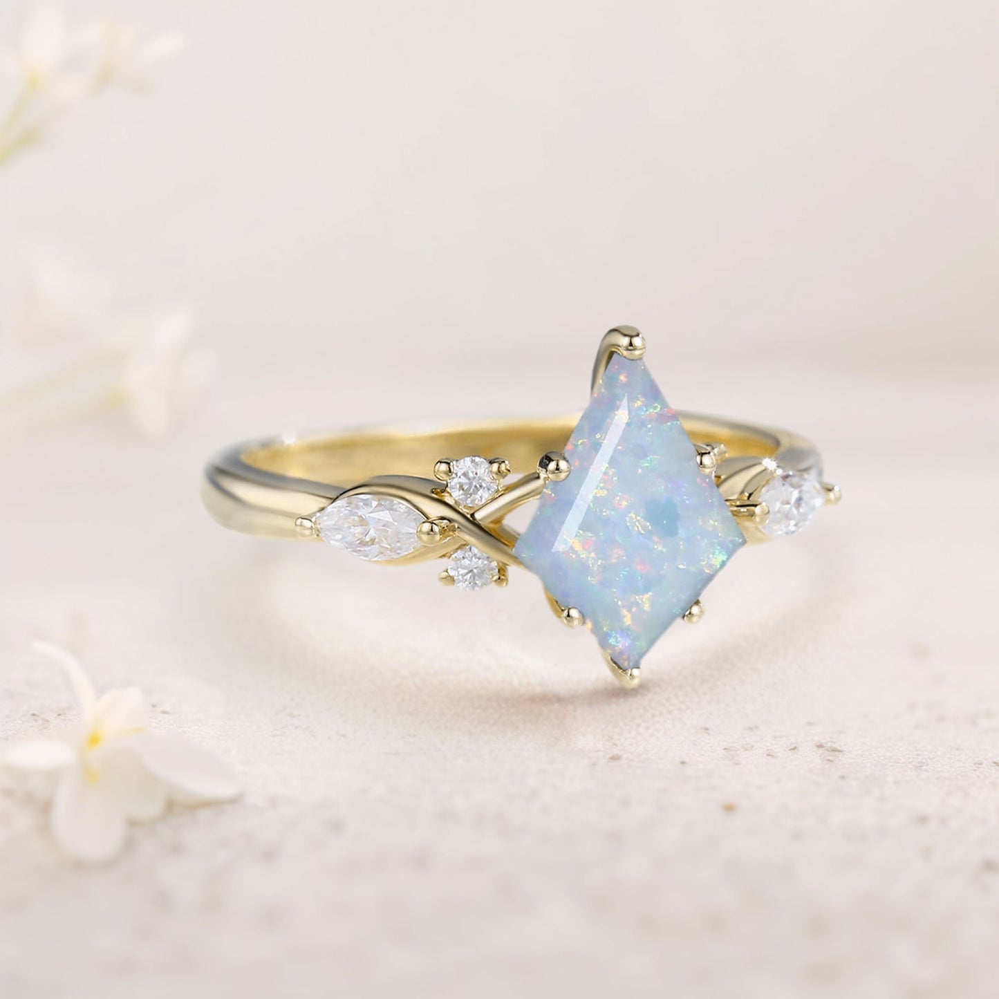 Unique Kite Opal Engagement Ring Art Deco Promise Ring