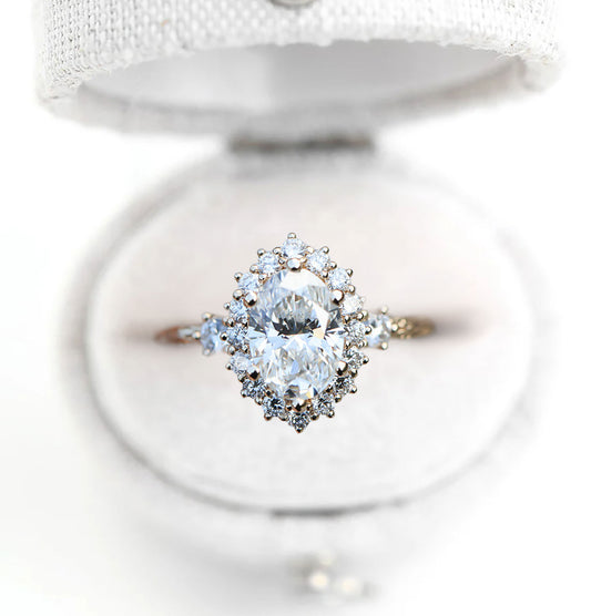 Unique Ash Oval Halo Moissanite Ring