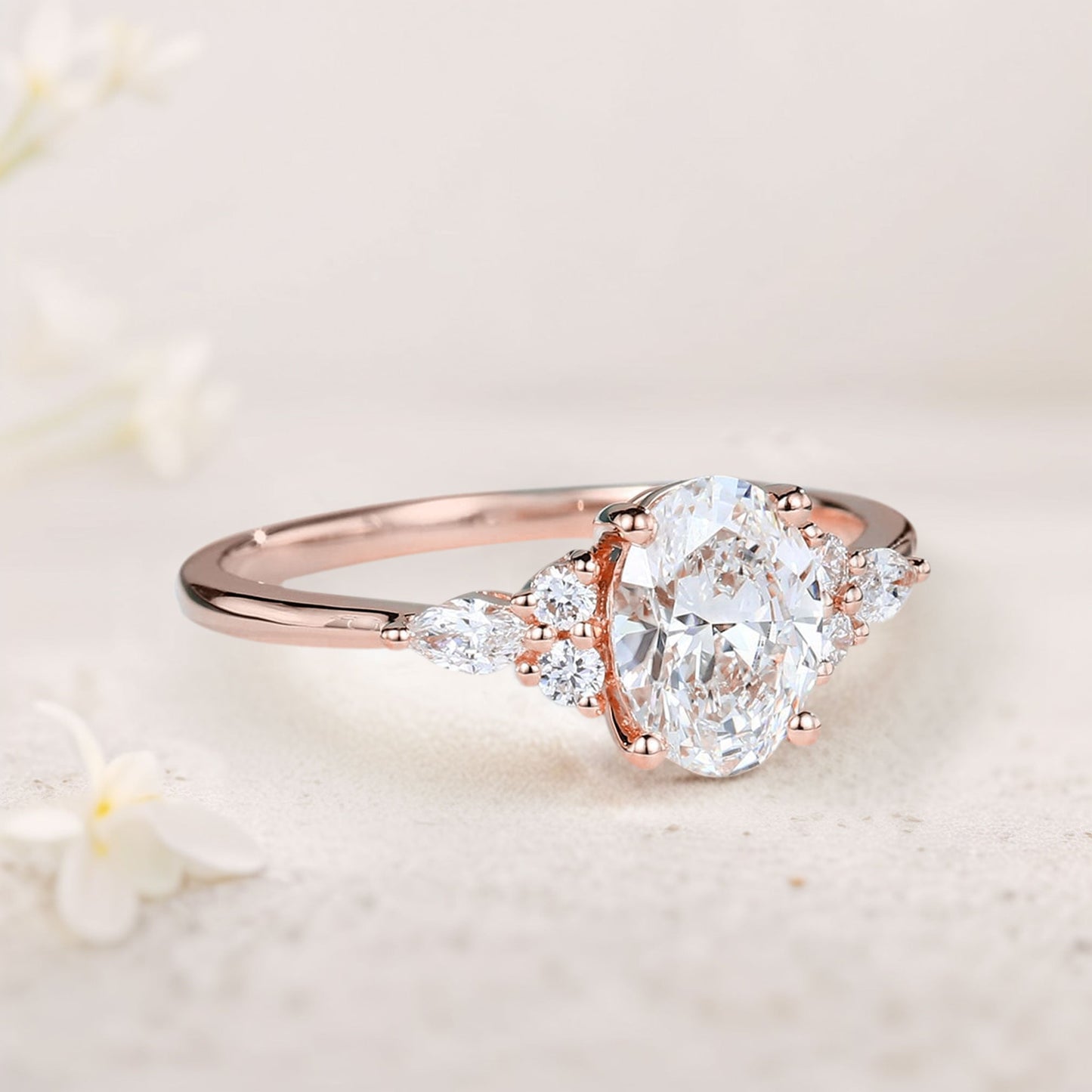 Vintage Oval Moissanite Cluster Engagement Ring