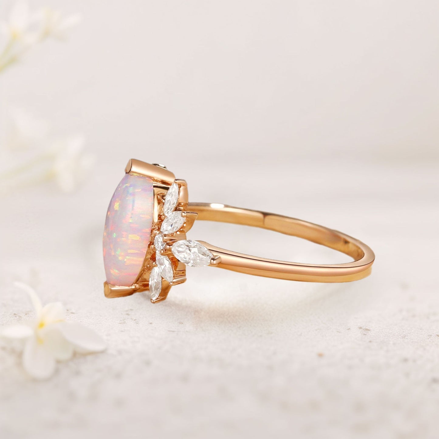 Unique floral engagement rings Marquise Opal Butterfly Fairy Engagement Ring