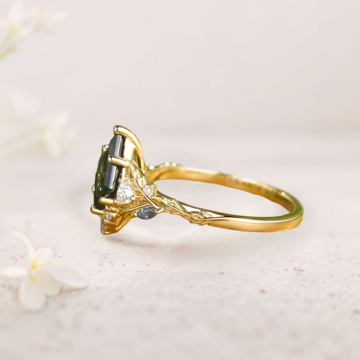 Unique floral engagement rings Kite Green Sapphire Oak Leaf Engagement Ring