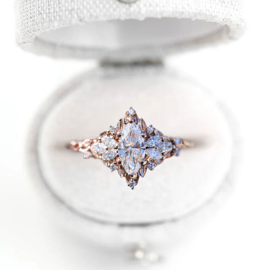 Unique Starlight Marquise Moissanite Ring
