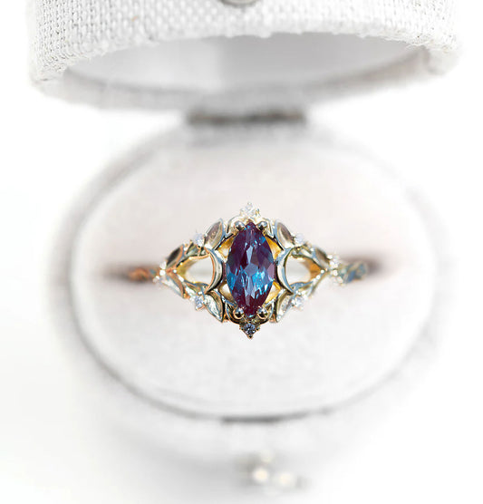 Unique Briar Moon Marquise Lab Alexandrite Ring