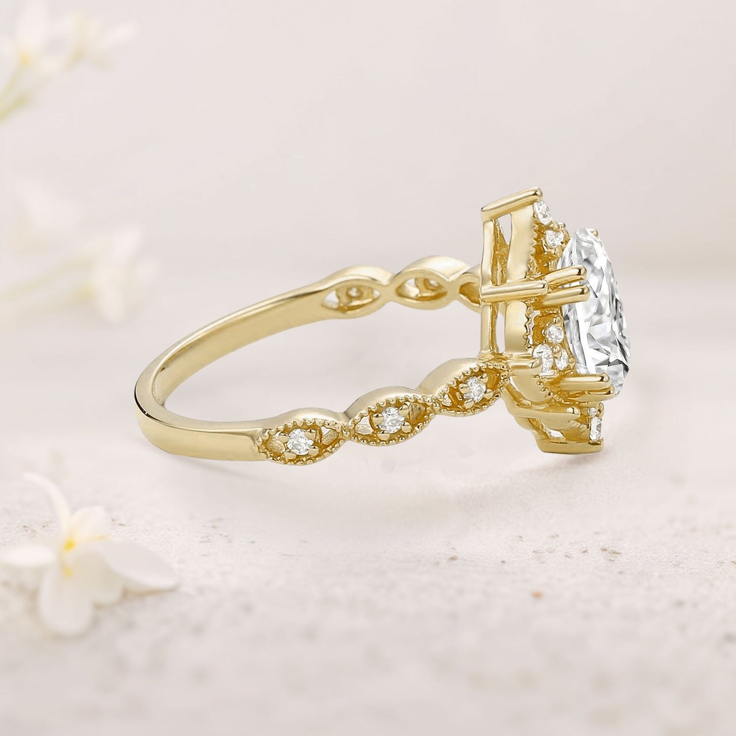Vintage floral engagement rings Oval Moissanite Ring Wedding Ring