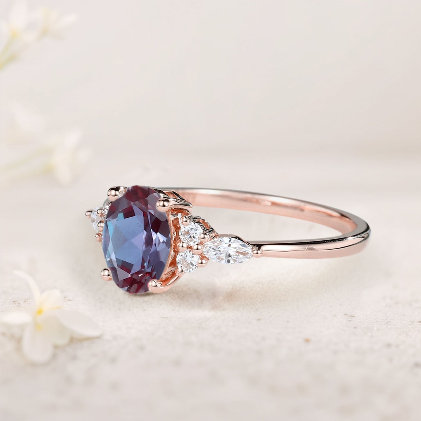Vintage Oval Alexandrite Cluster Engagement Ring