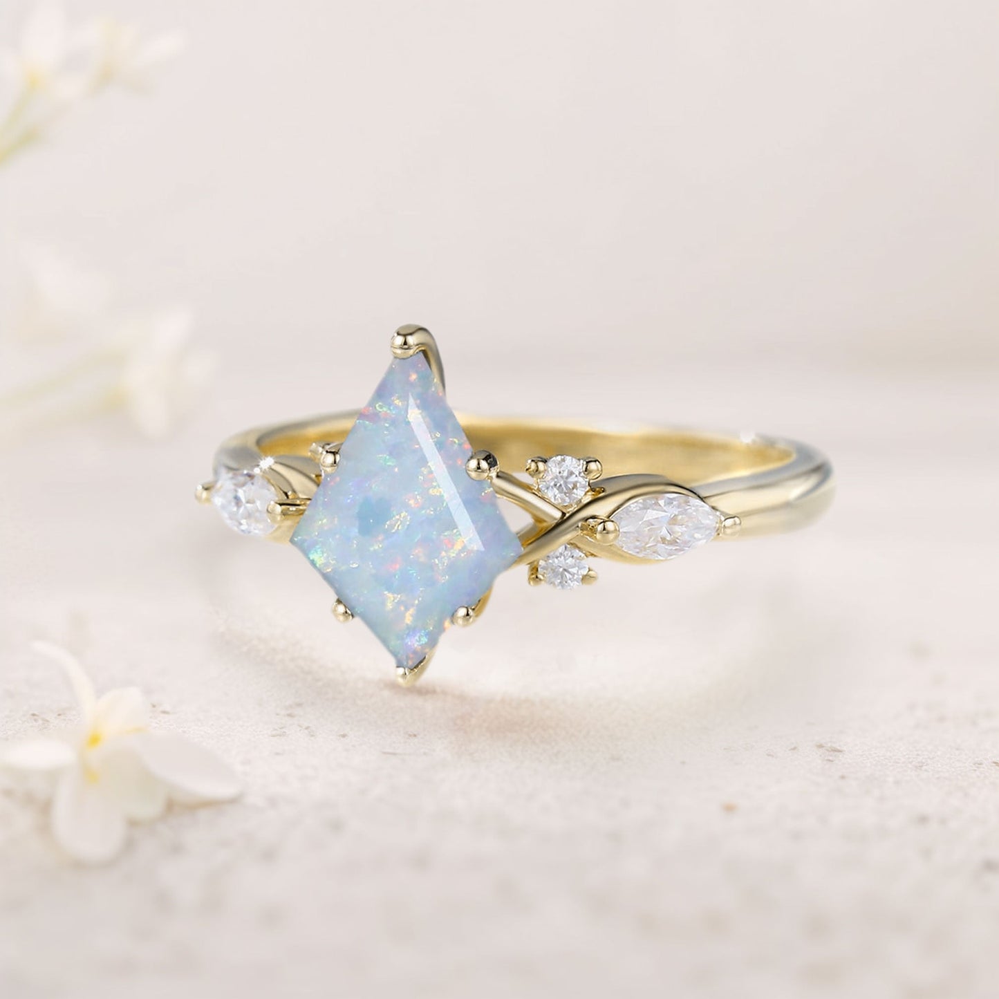 Unique Kite Opal Engagement Ring Art Deco Promise Ring