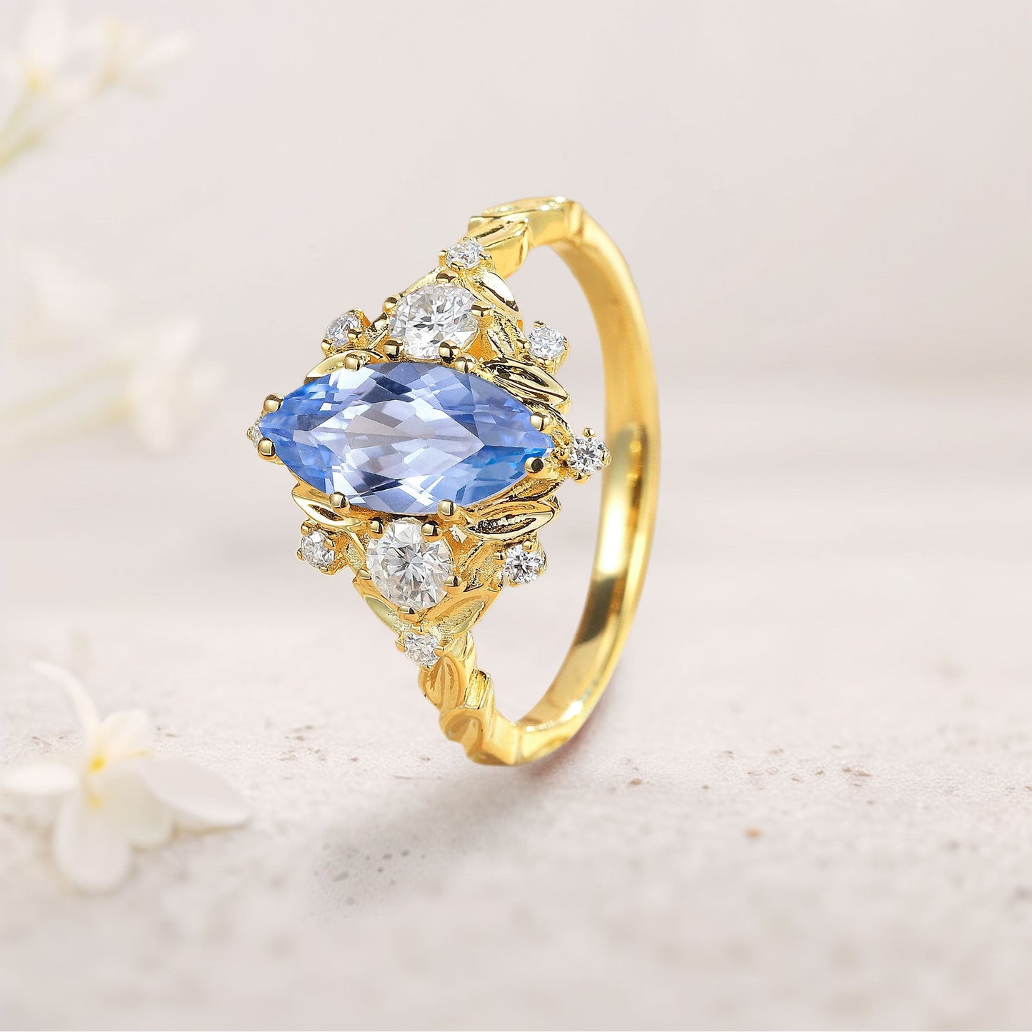 Unique floral engagement rings Marquise Cornflower Sapphire Engagement Ring Moissanite Cluster Promise Ring