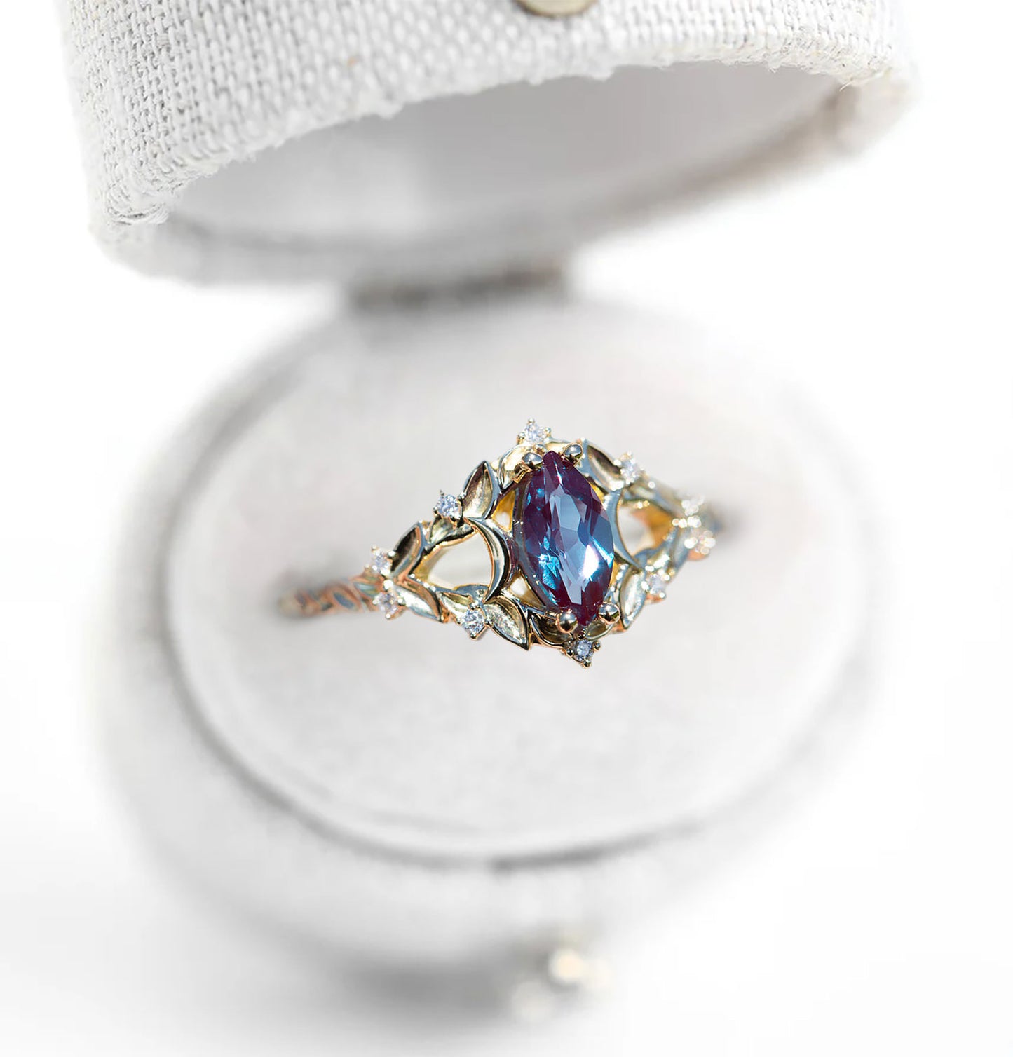 Unique Briar Moon Marquise Lab Alexandrite Ring