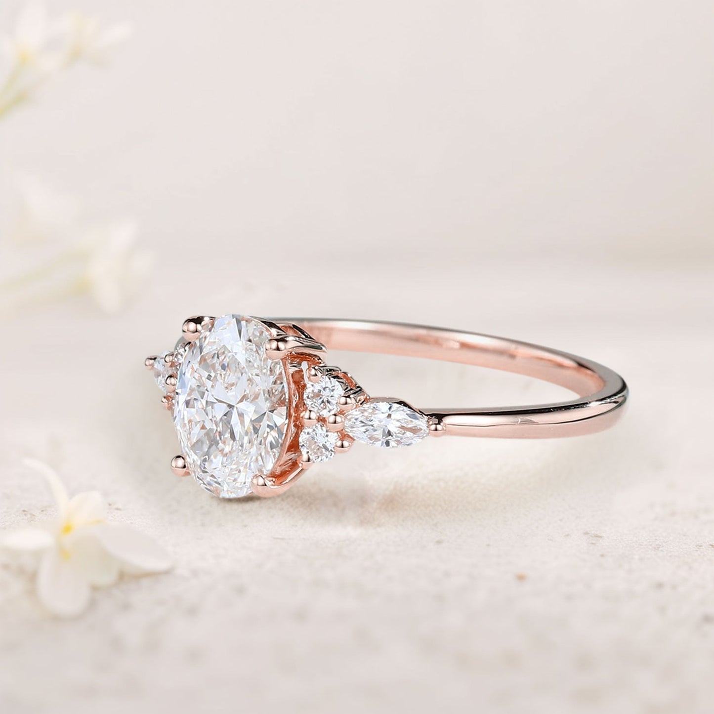 Vintage Oval Moissanite Cluster Engagement Ring