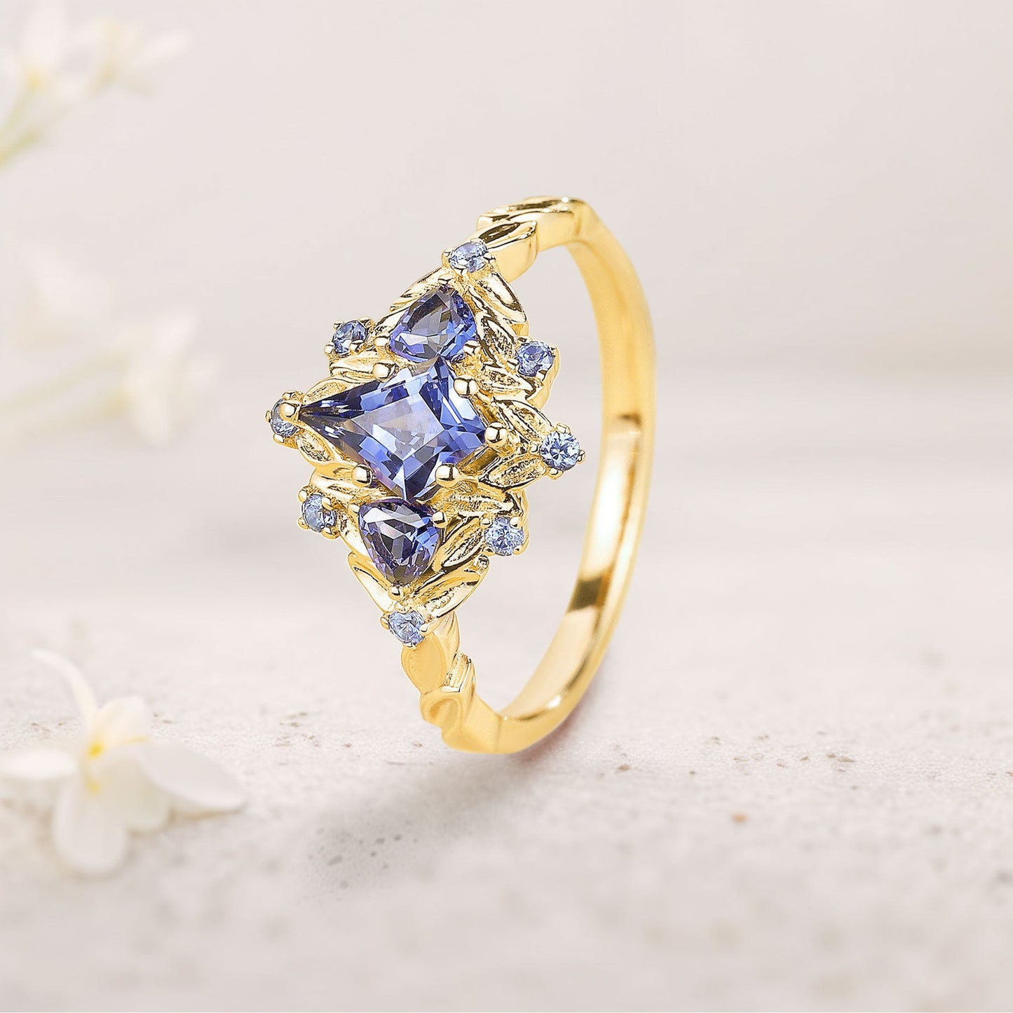 Unique floral engagement rings Kite Sapphire Engagement Ring Leaf Flower Wedding Ring
