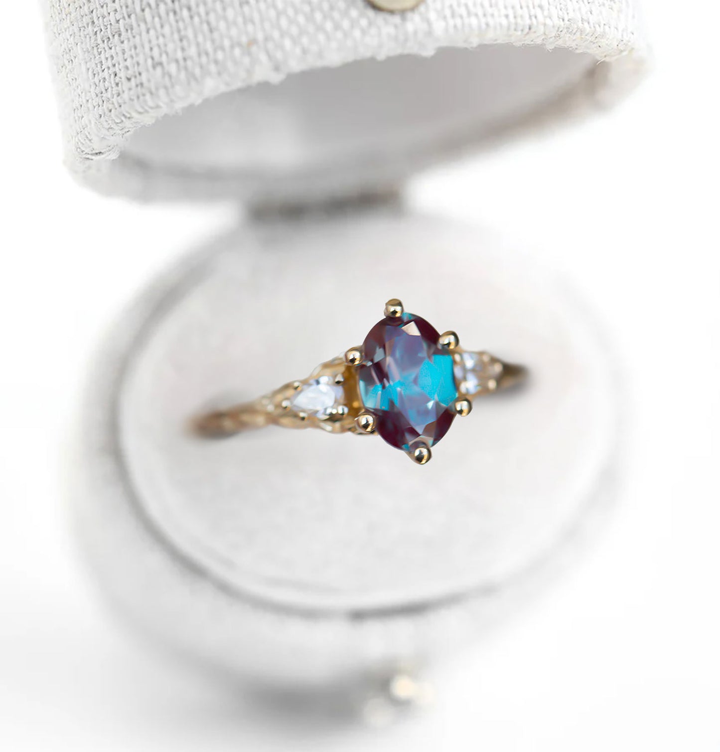 Unique Aspen Oval Lab Alexandrite Ring