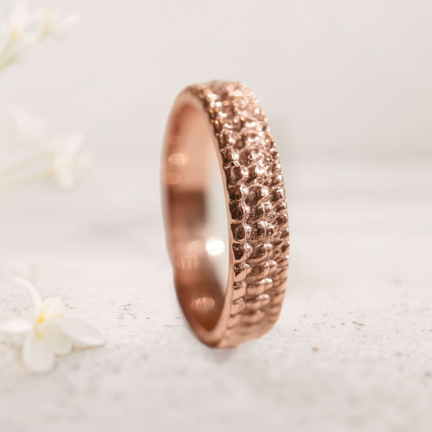 Unique floral engagement rings Textured crocodile's skin ring For Men