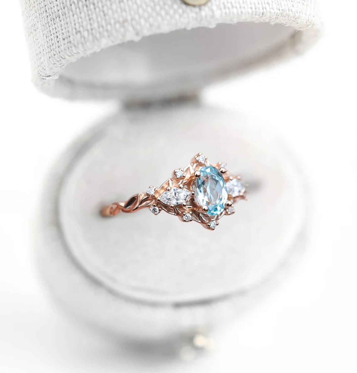 Unique Floral Rose Three Stone Oval Topaz Ring