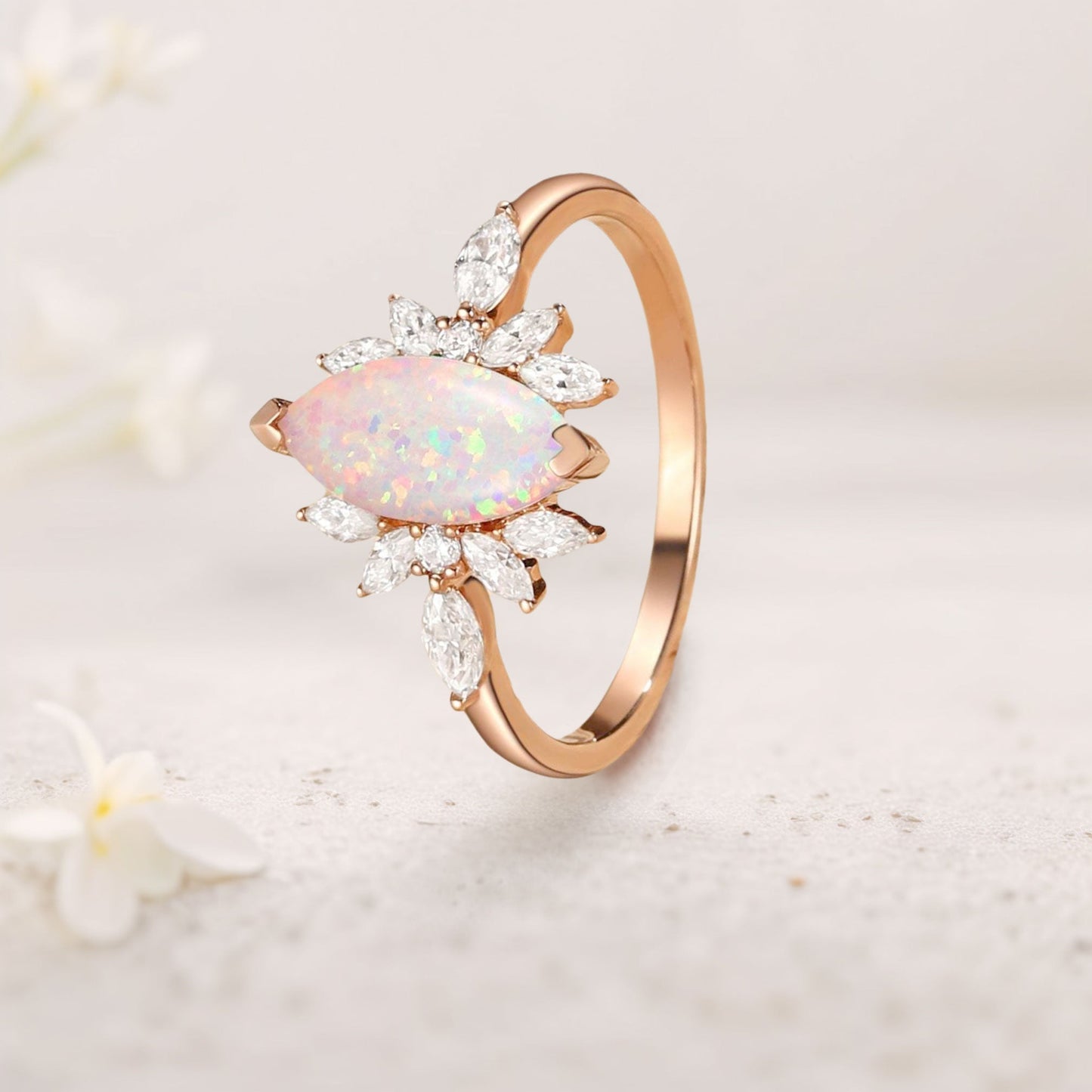 Unique floral engagement rings Marquise Opal Butterfly Fairy Engagement Ring