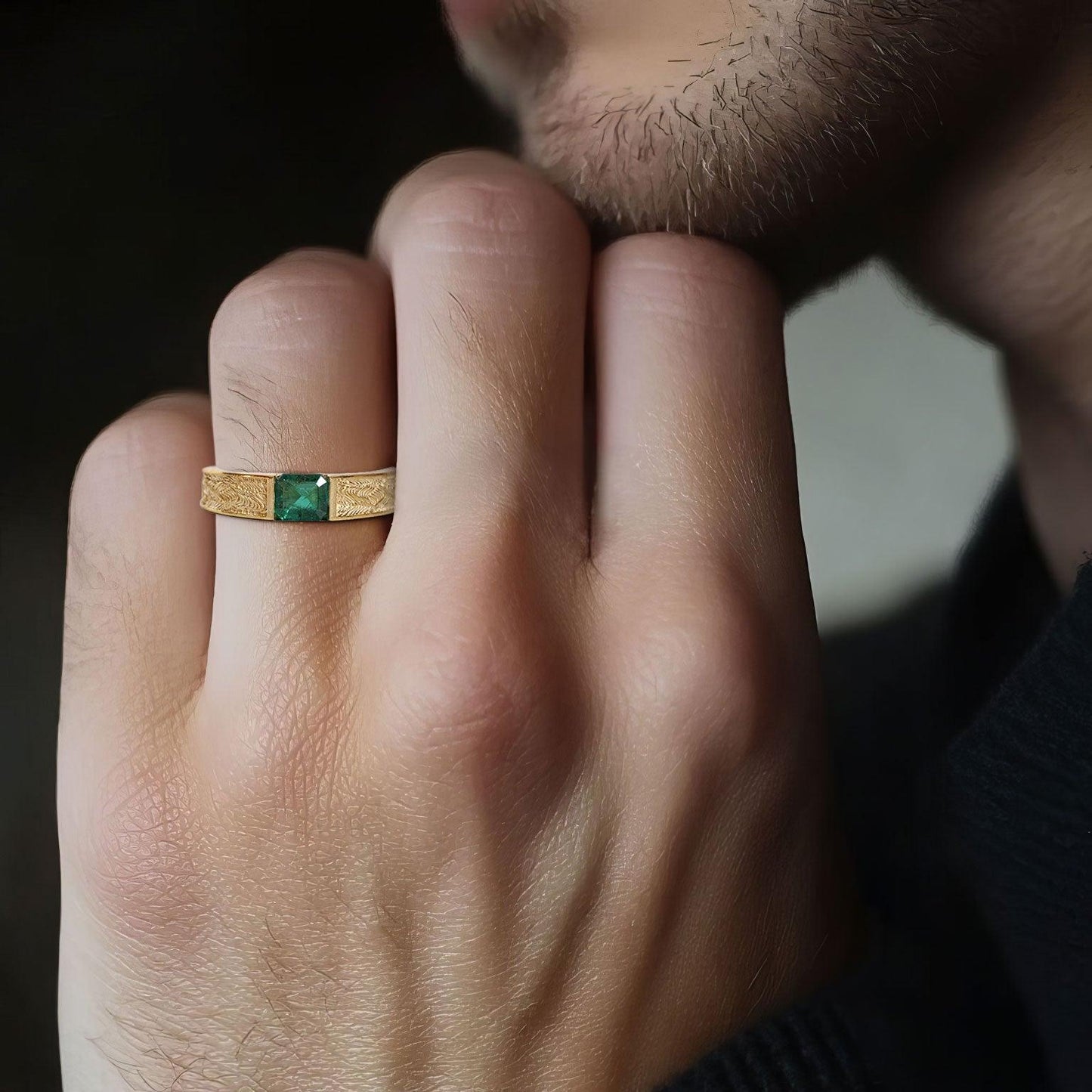 Unique Dragon Lab Emerald Ring Band For Men
